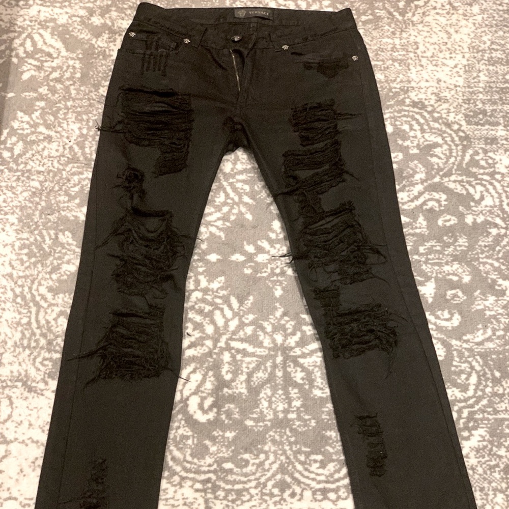 Versace Slim Fit Black Distressed Jeans